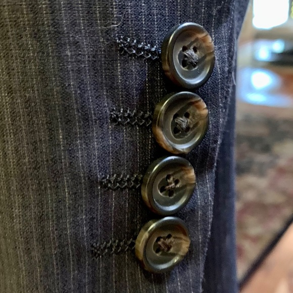 Ralph - Ralph Lauren Men's 46R Blue Pinstripe 100% Wool Two-Button Suit - Picture 4 of 14